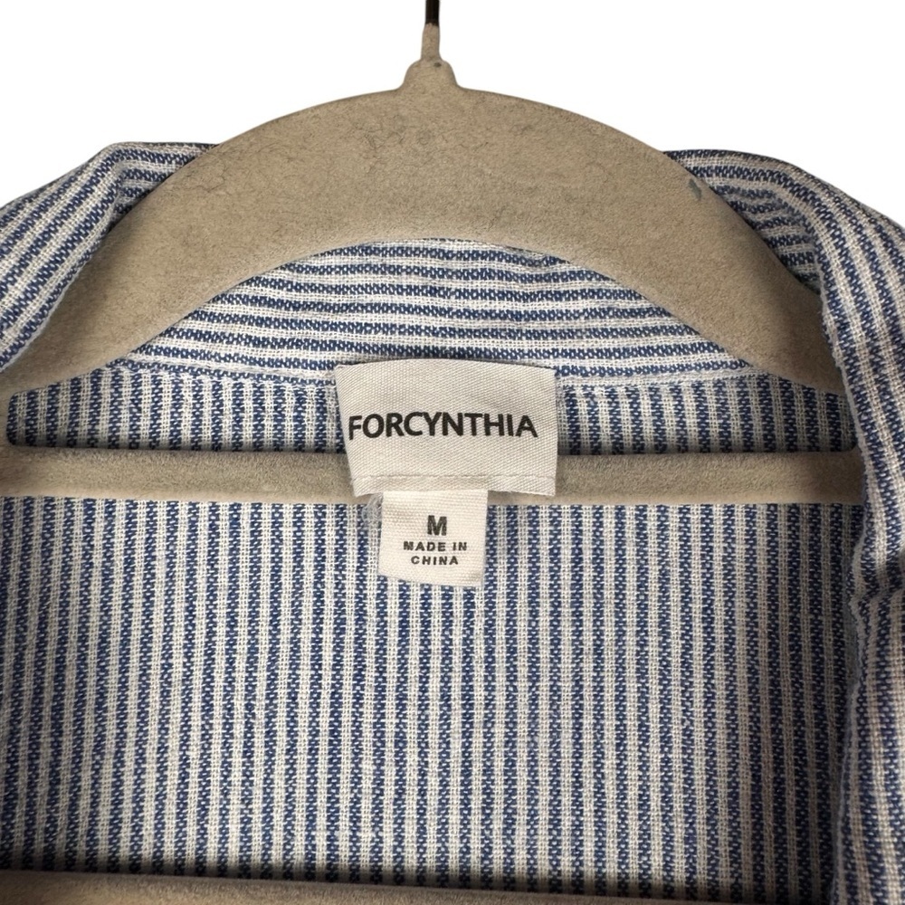 For Cynthia Linen Blend Striped Sark Bite Shirt Dress Sz M Patch Ruched Pockets - Picture 6 of 8